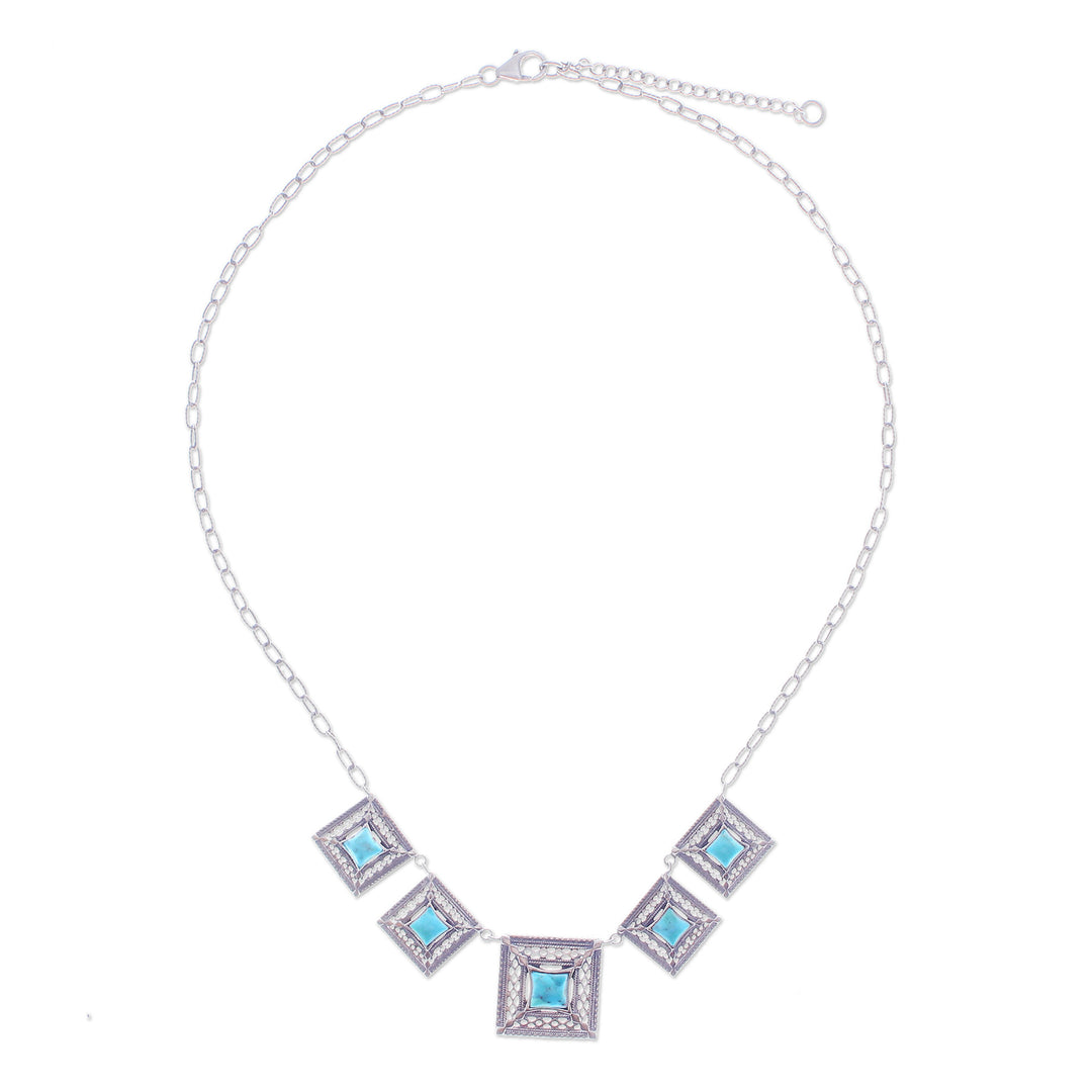 Reconstituted Turquoise Link Necklace with Square Pendants - Serene Majesty
