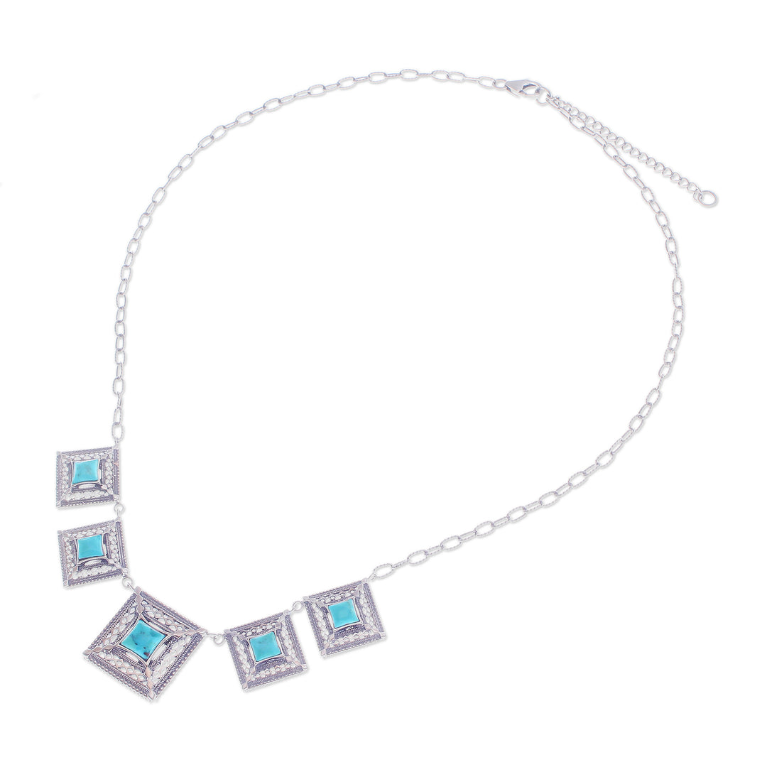 Reconstituted Turquoise Link Necklace with Square Pendants - Serene Majesty