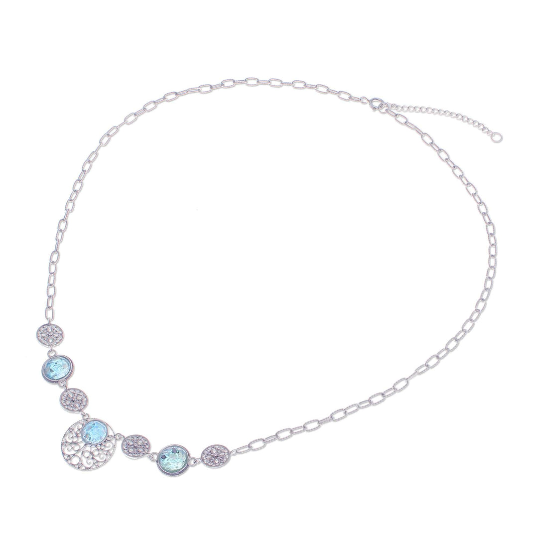 Floral Roman Glass Link Necklace with Filigree Pendants - Fairyland Reflections