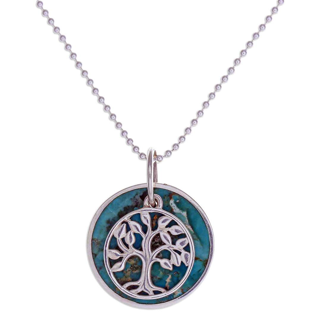 Reconstituted Turquoise Silver Tree of Life Pendant Necklace - Chic Tree of Life