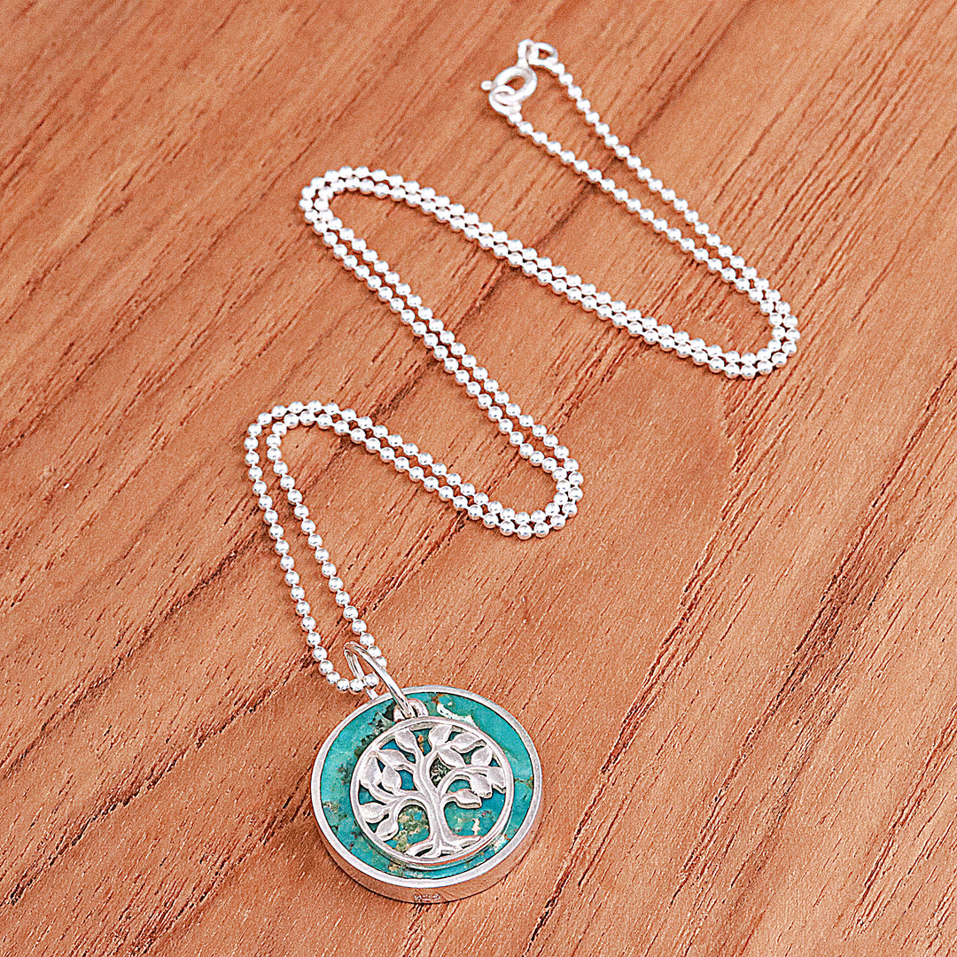 Reconstituted Turquoise Silver Tree of Life Pendant Necklace - Chic Tree of Life