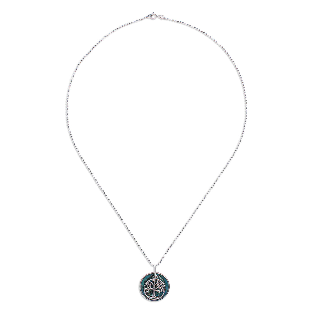 Reconstituted Turquoise Silver Tree of Life Pendant Necklace - Chic Tree of Life