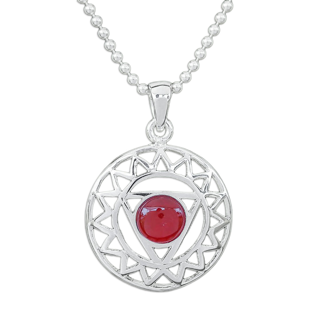 Star and Geometric-Themed Carnelian Pendant Necklace - Triangle of Courage