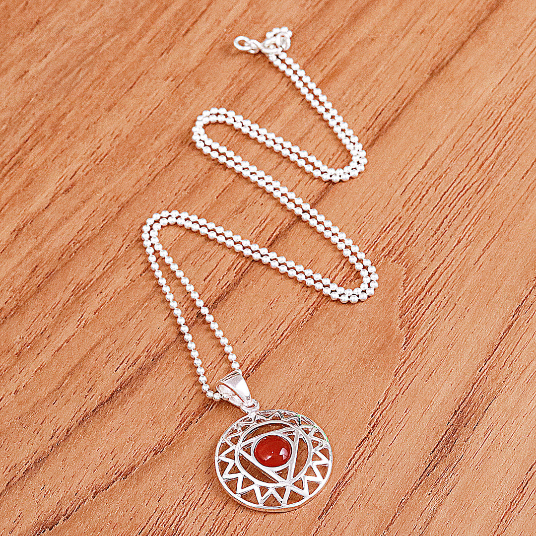 Star and Geometric-Themed Carnelian Pendant Necklace - Triangle of Courage