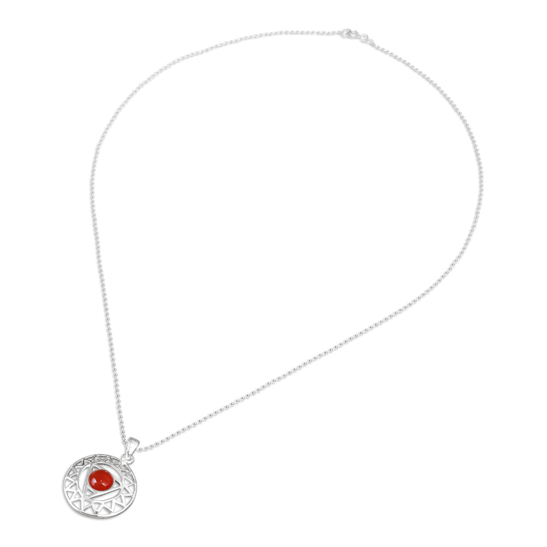 Star and Geometric-Themed Carnelian Pendant Necklace - Triangle of Courage