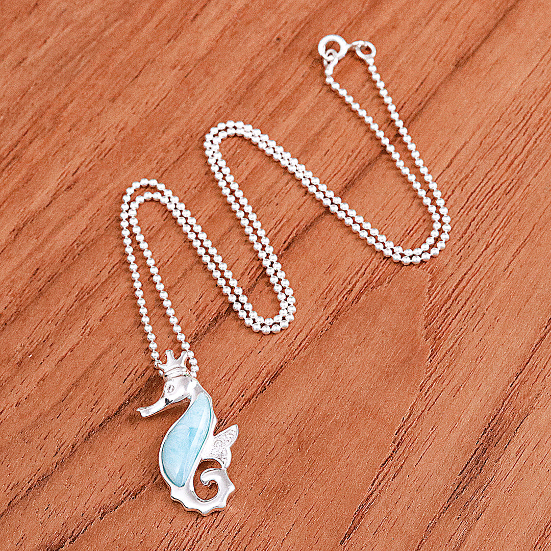 Larimar Cubic Zirconia Silver Seahorse Pendant Necklace - Seahorse Sparkle
