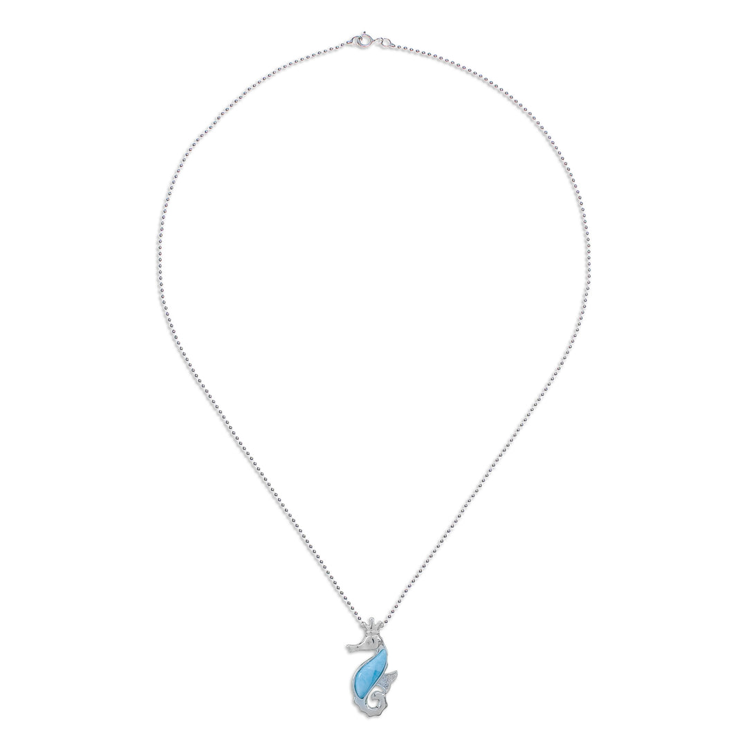 Larimar Cubic Zirconia Silver Seahorse Pendant Necklace - Seahorse Sparkle