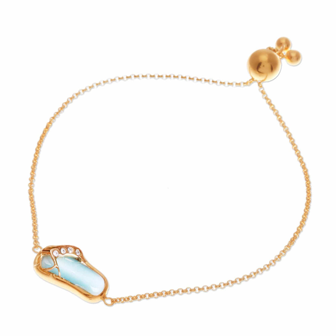 Gold-Plated Larimar Blue Topaz Thong Sandal Pendant Bracelet - Chic Thong Sandal