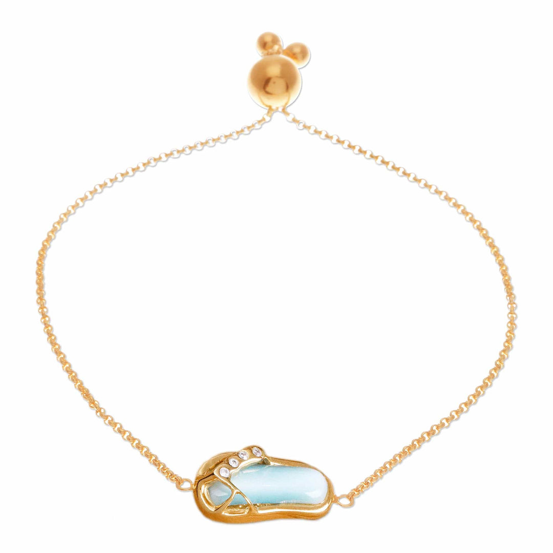 Gold-Plated Larimar Blue Topaz Thong Sandal Pendant Bracelet - Chic Thong Sandal