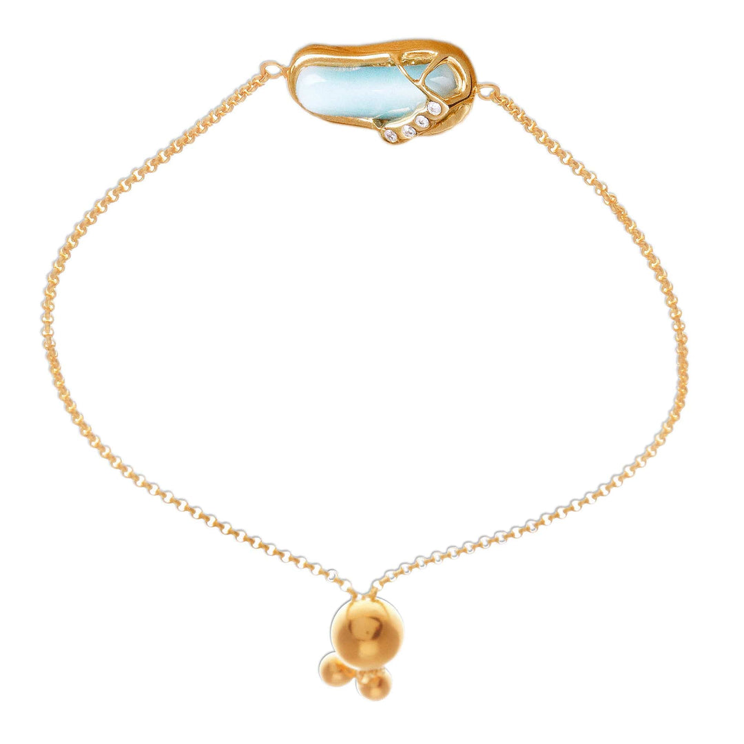 Gold-Plated Larimar Blue Topaz Thong Sandal Pendant Bracelet - Chic Thong Sandal