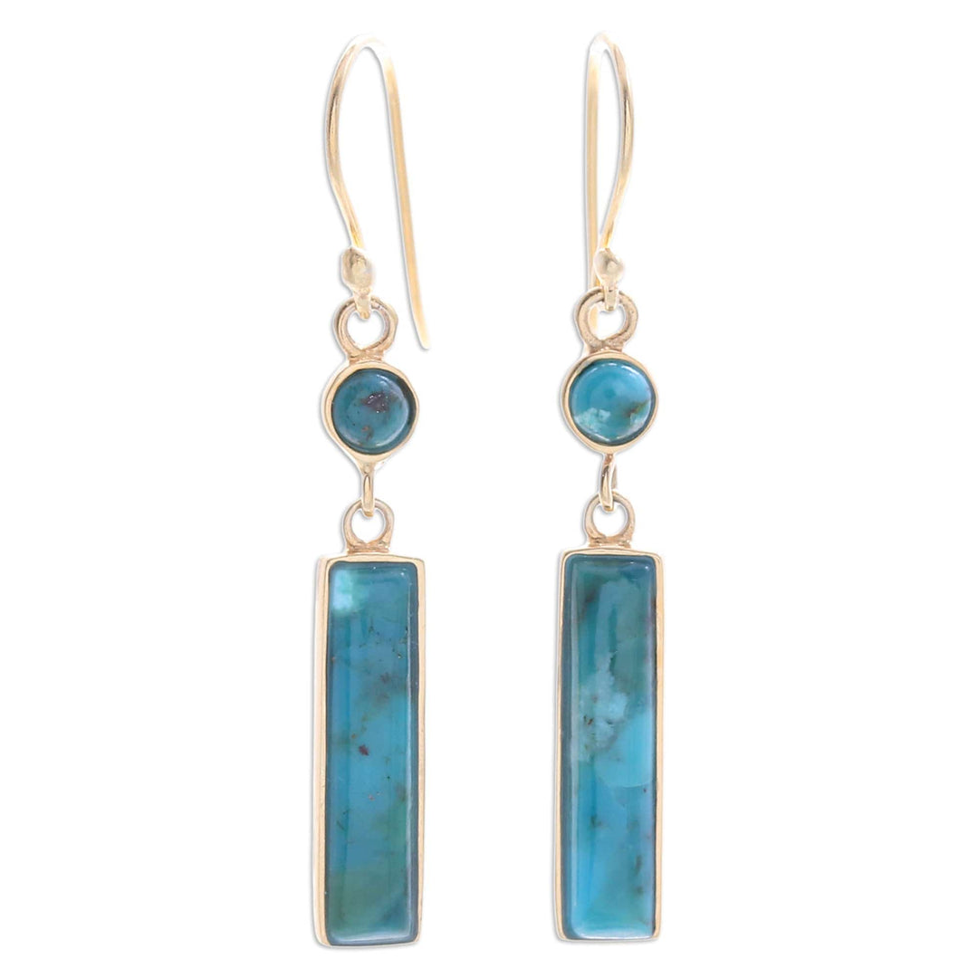 Gold-Plated Reconstituted Turquoise Bar Dangle Earrings - Glam Magic