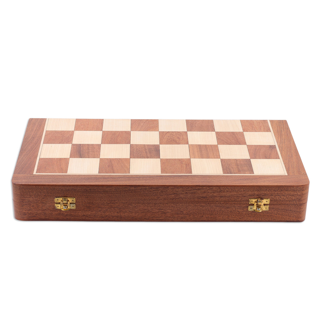 Hand-Painted Red and Green Wood Chess Set from India - Challenge of Rajasthan