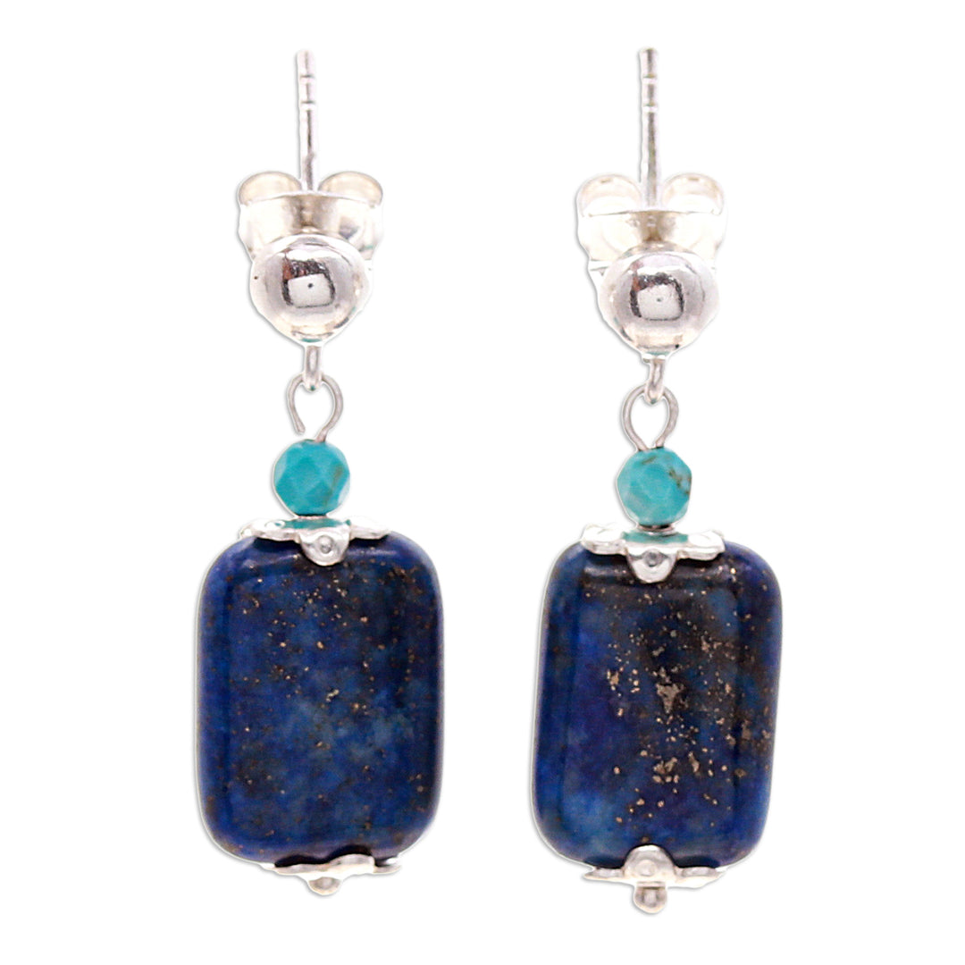 Lapis Lazuli and Howlite Dangle Earrings from Thailand - Tranquil Blueberry