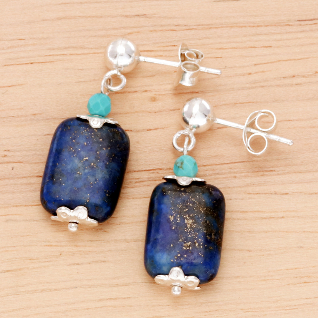 Lapis Lazuli and Howlite Dangle Earrings from Thailand - Tranquil Blueberry