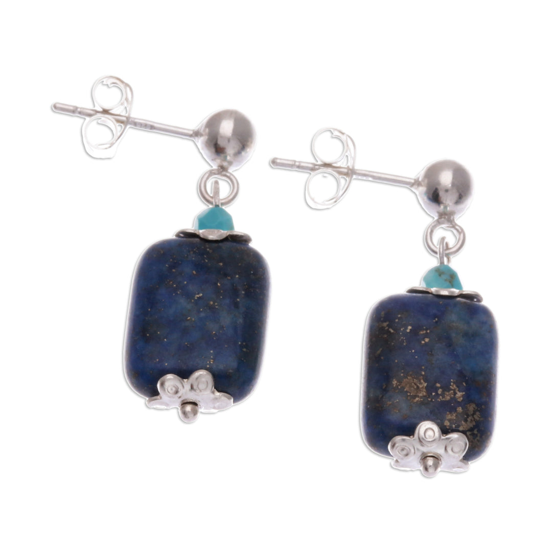 Lapis Lazuli and Howlite Dangle Earrings from Thailand - Tranquil Blueberry