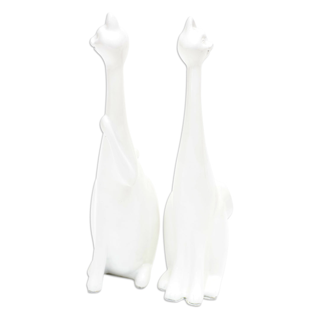 Set of 2 Handcrafted Cement and Lava Sand Cat Sculptures - Feline Finesse