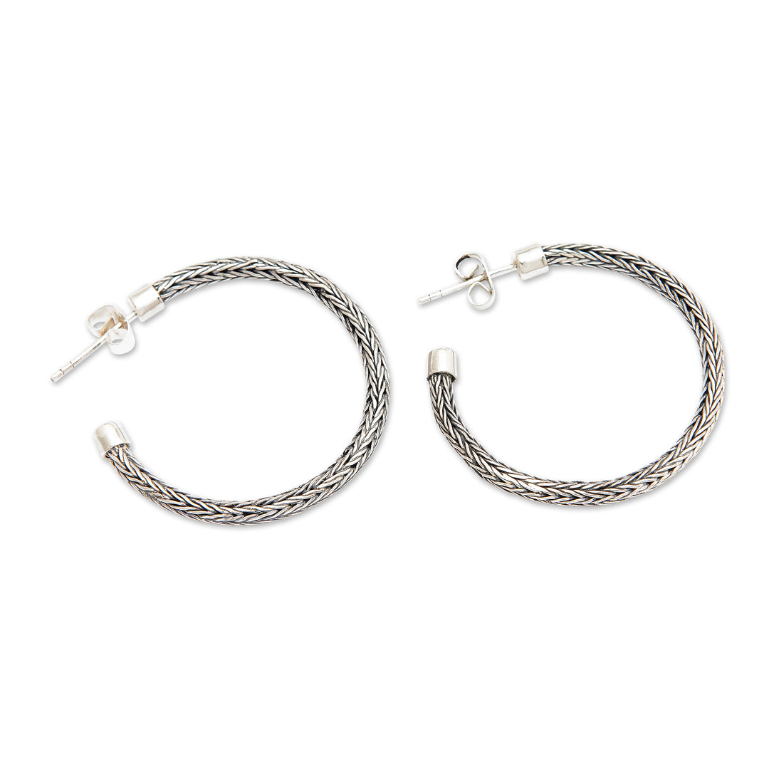 Traditional Naga Sterling Silver Half-Hoop Earrings - Naga Era