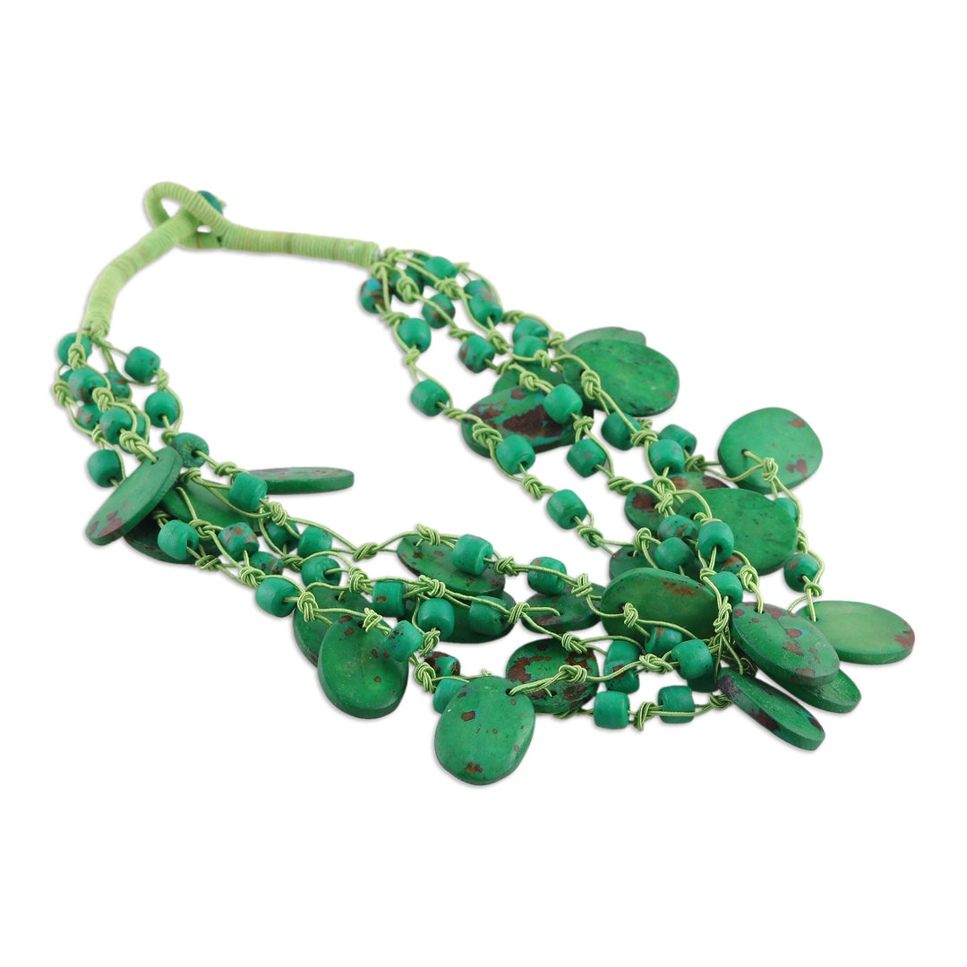 Handcrafted Bohemian Green Cotton Beaded Strand Necklace - Fortunate Bohemian
