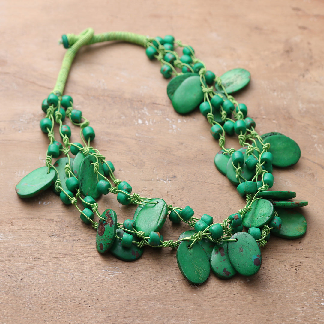 Handcrafted Bohemian Green Cotton Beaded Strand Necklace - Fortunate Bohemian