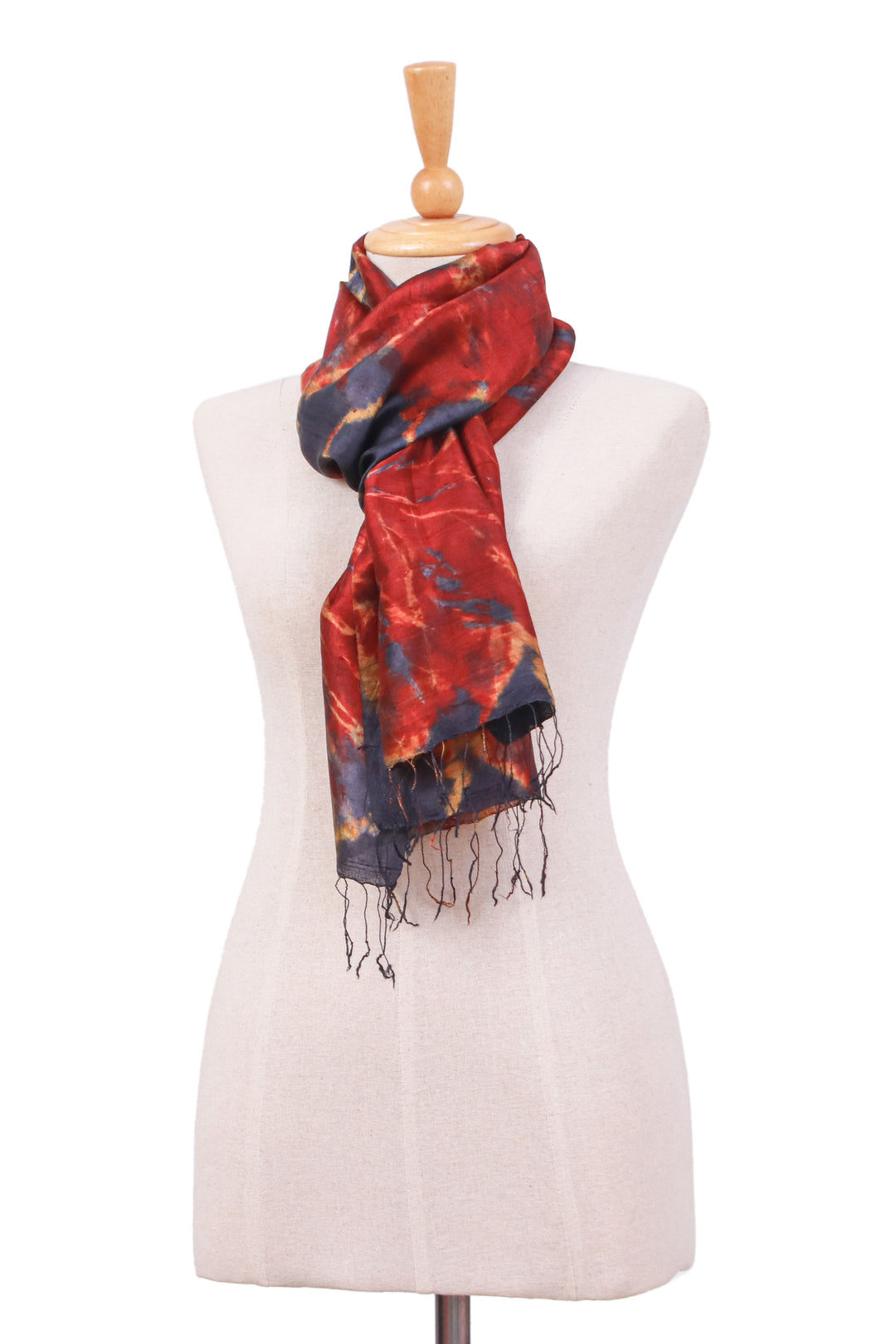Handcrafted Tie-Dyed Patterned 100% Silk Scarf (Small) - Lava Sea