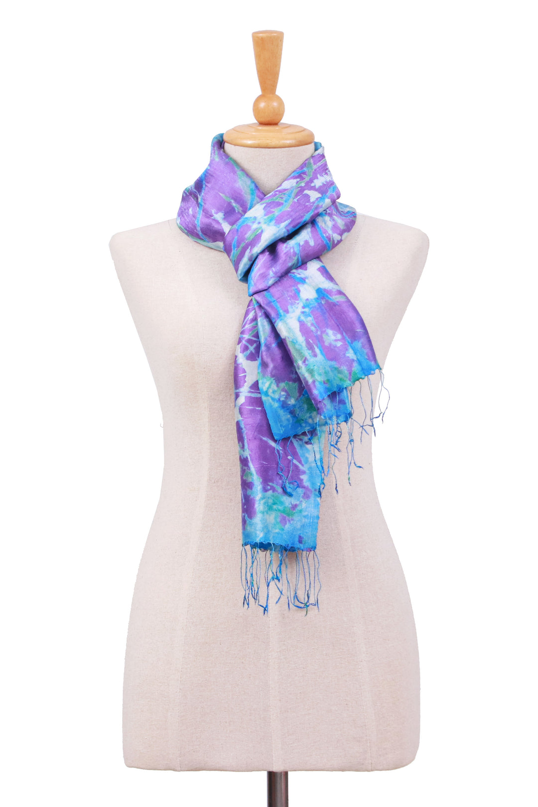 Handcrafted Tie-Dyed Abstract Patterned 100% Silk Scarf - Charmed Sea