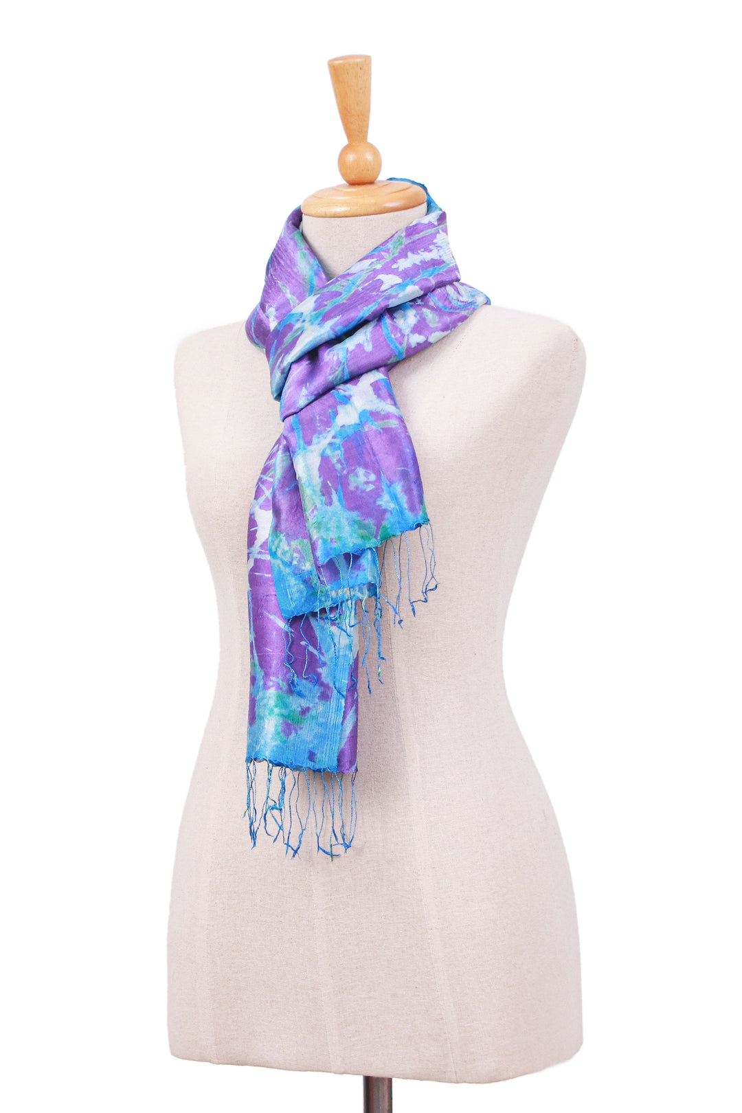 Handcrafted Tie-Dyed Abstract Patterned 100% Silk Scarf - Charmed Sea