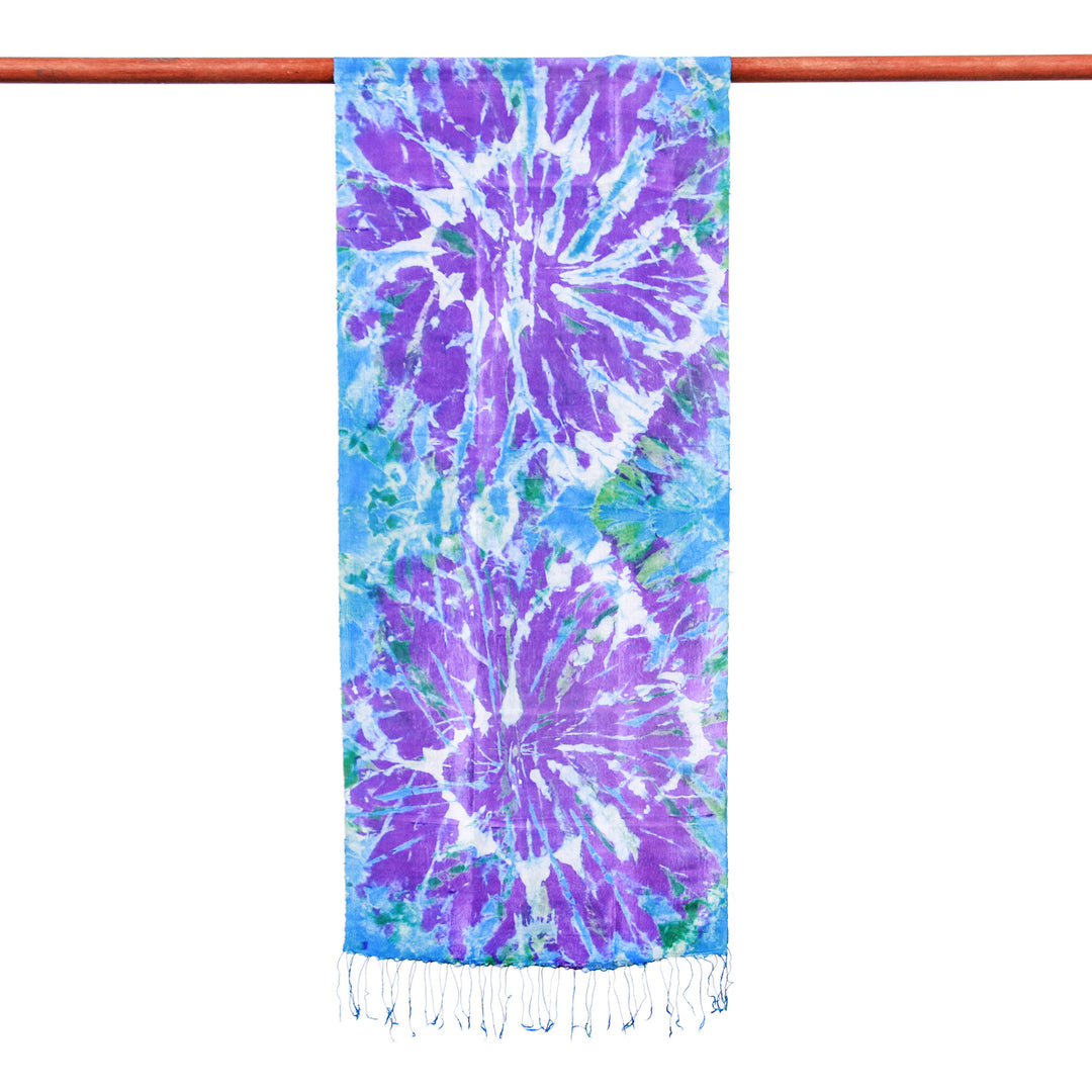 Handcrafted Tie-Dyed Abstract Patterned 100% Silk Scarf - Charmed Sea