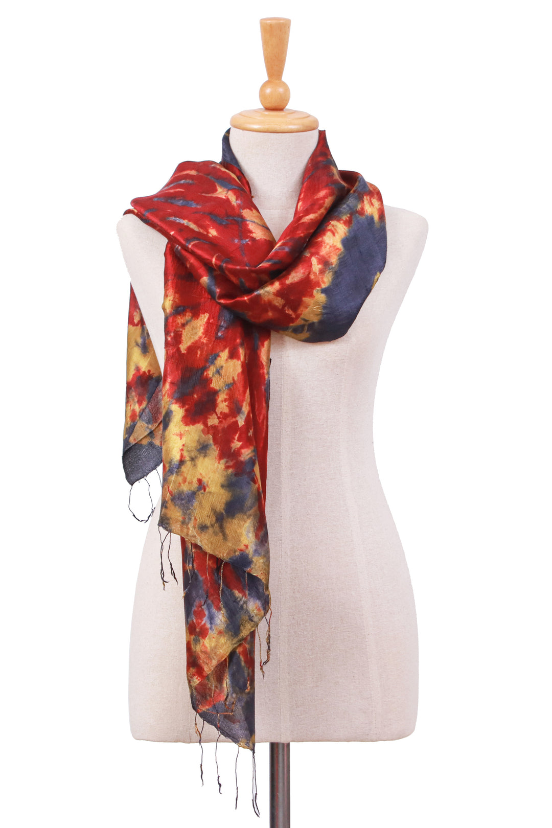 Handcrafted Tie-Dyed Patterned 100% Silk Scarf (Medium) - Lava Sea