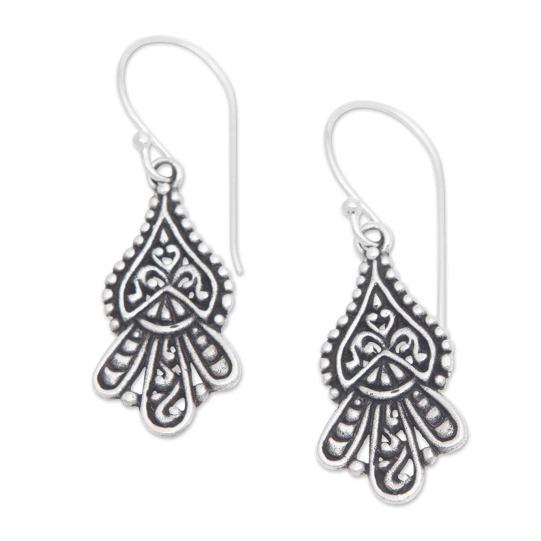 Classic Tropical Sterling Silver Dangle Earrings from Bali - Tropical Crown