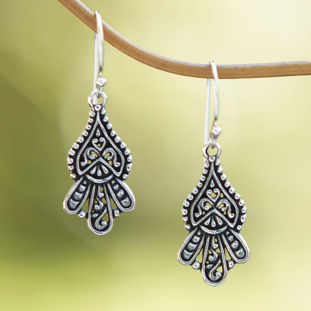 Classic Tropical Sterling Silver Dangle Earrings from Bali - Tropical Crown