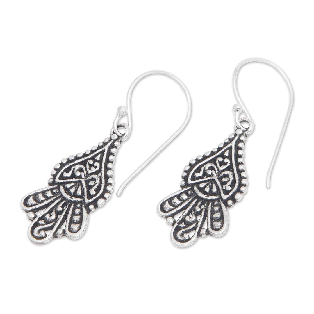Classic Tropical Sterling Silver Dangle Earrings from Bali - Tropical Crown