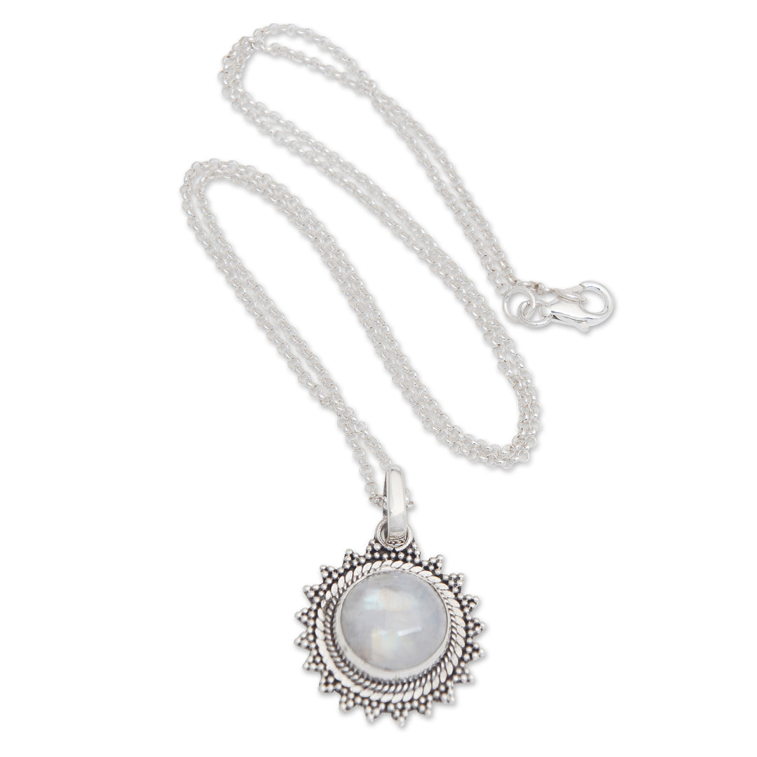 Sun-Themed Natural Rainbow Moonstone Pendant Necklace - Sunday Moon