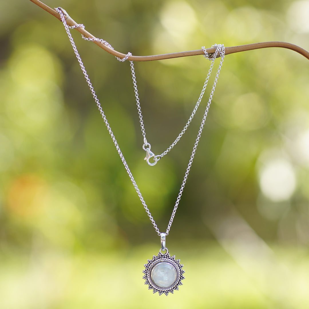 Sun-Themed Natural Rainbow Moonstone Pendant Necklace - Sunday Moon