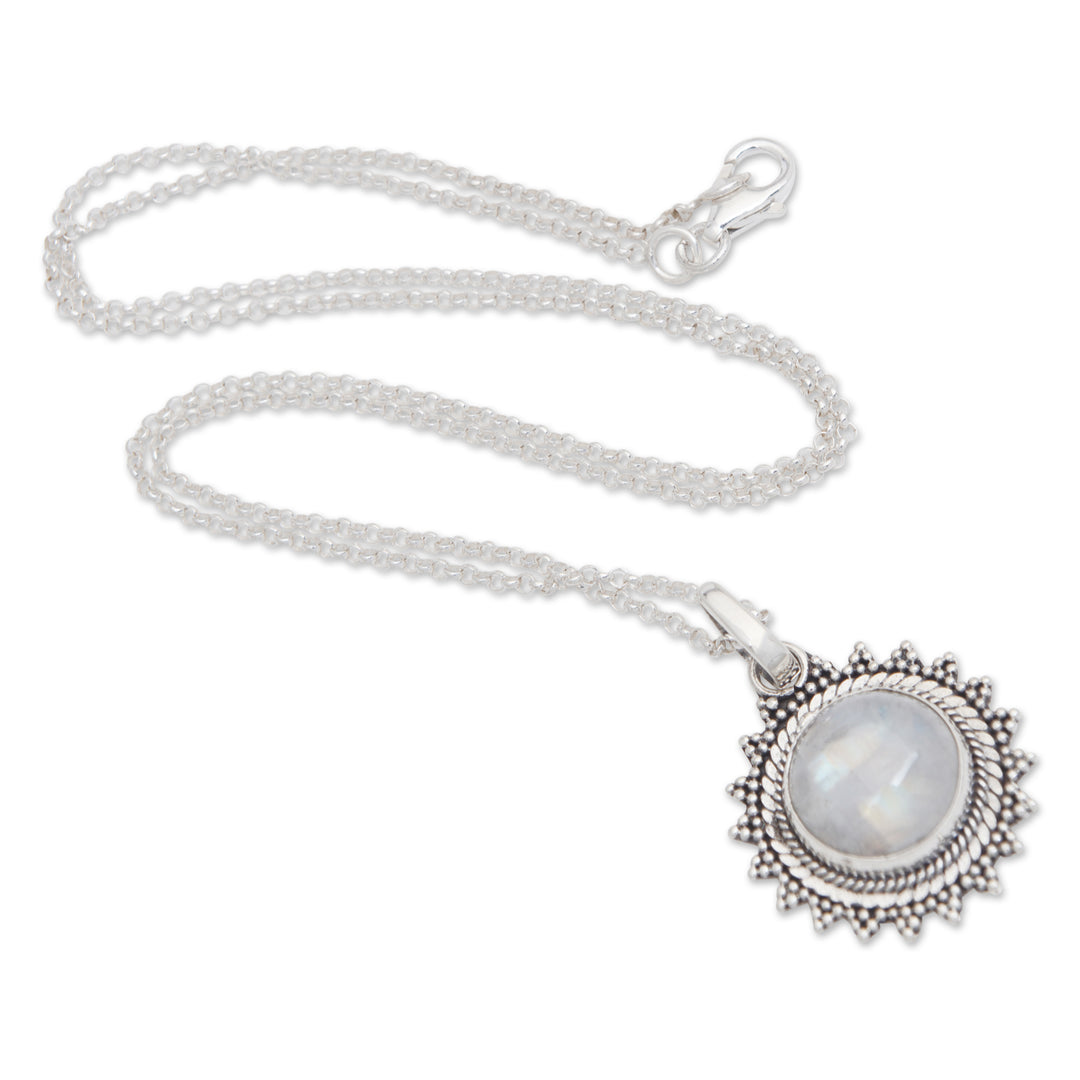 Sun-Themed Natural Rainbow Moonstone Pendant Necklace - Sunday Moon
