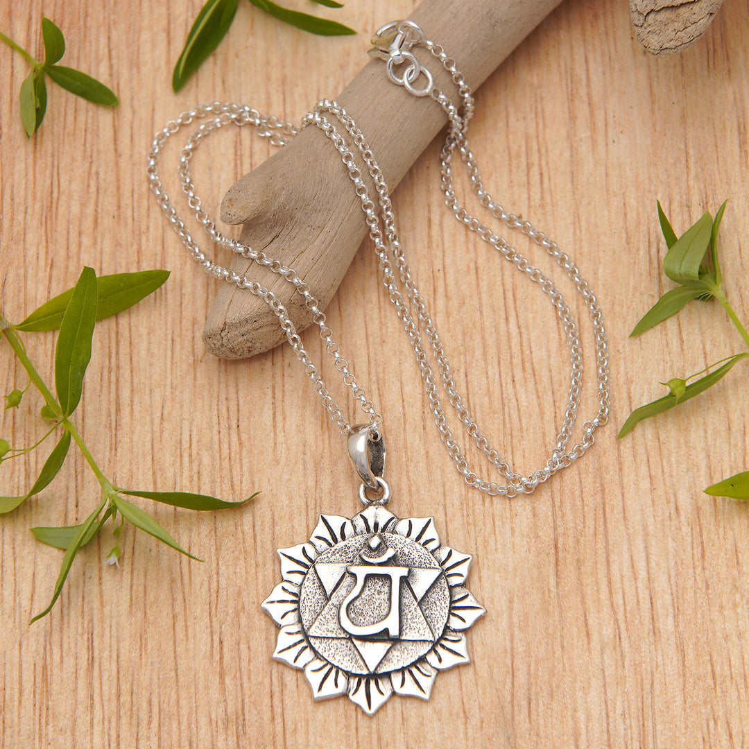 Spiritual Floral Sterling Silver Anahata Pendant Necklace - Anahata Energy