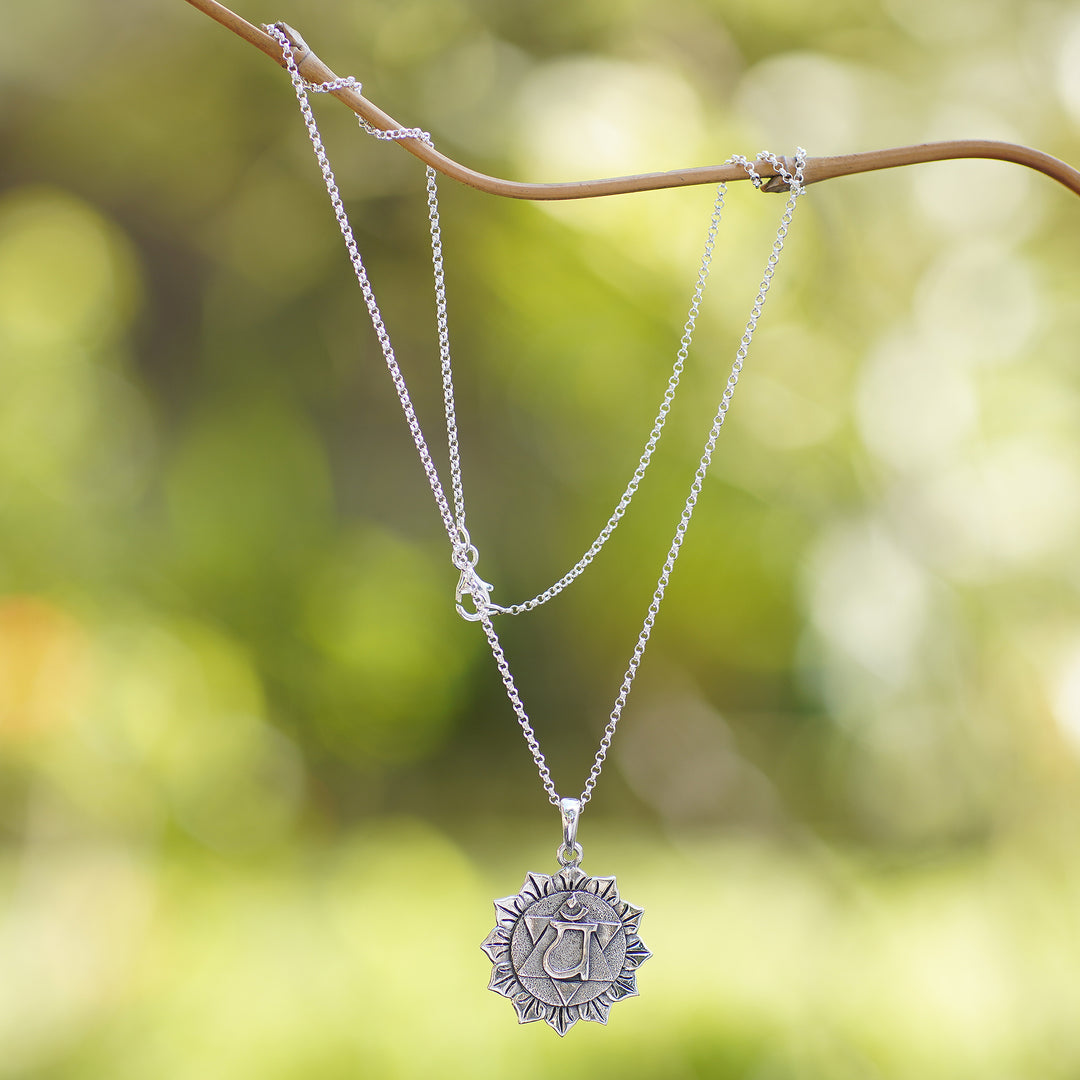 Spiritual Floral Sterling Silver Anahata Pendant Necklace - Anahata Energy