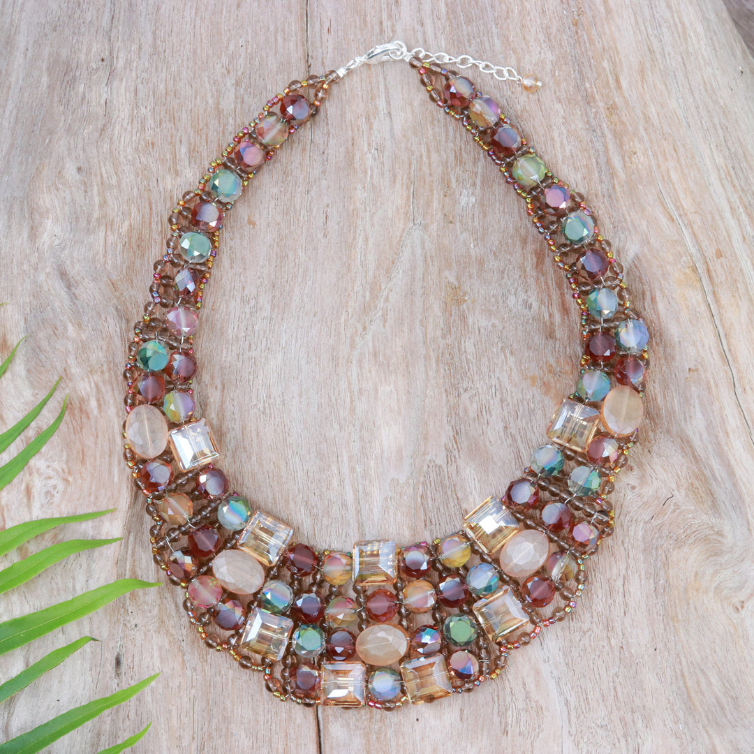 Handmade Glass Beaded Choker Necklace in Warm Hues - Crystallized Evenings