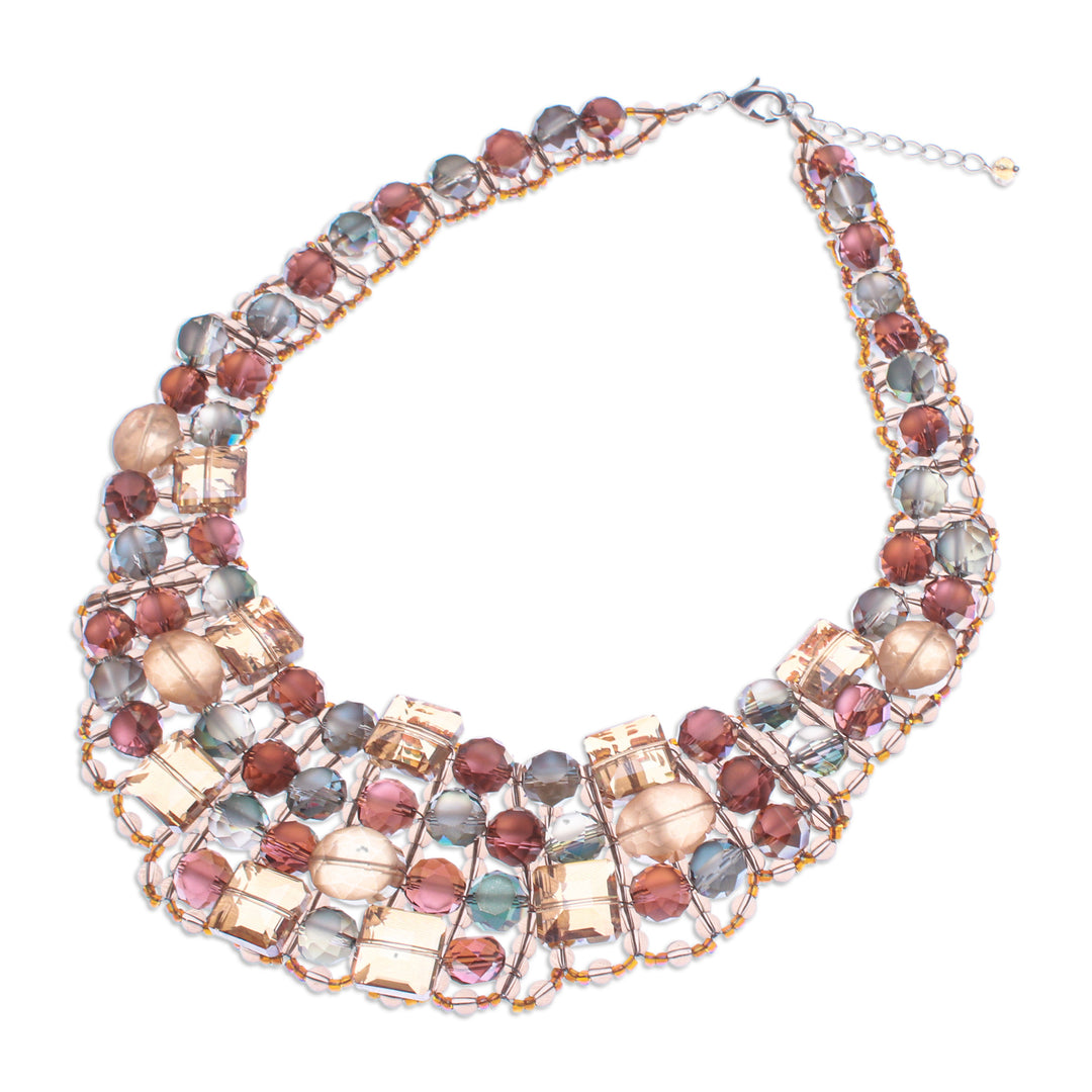 Handmade Glass Beaded Choker Necklace in Warm Hues - Crystallized Evenings