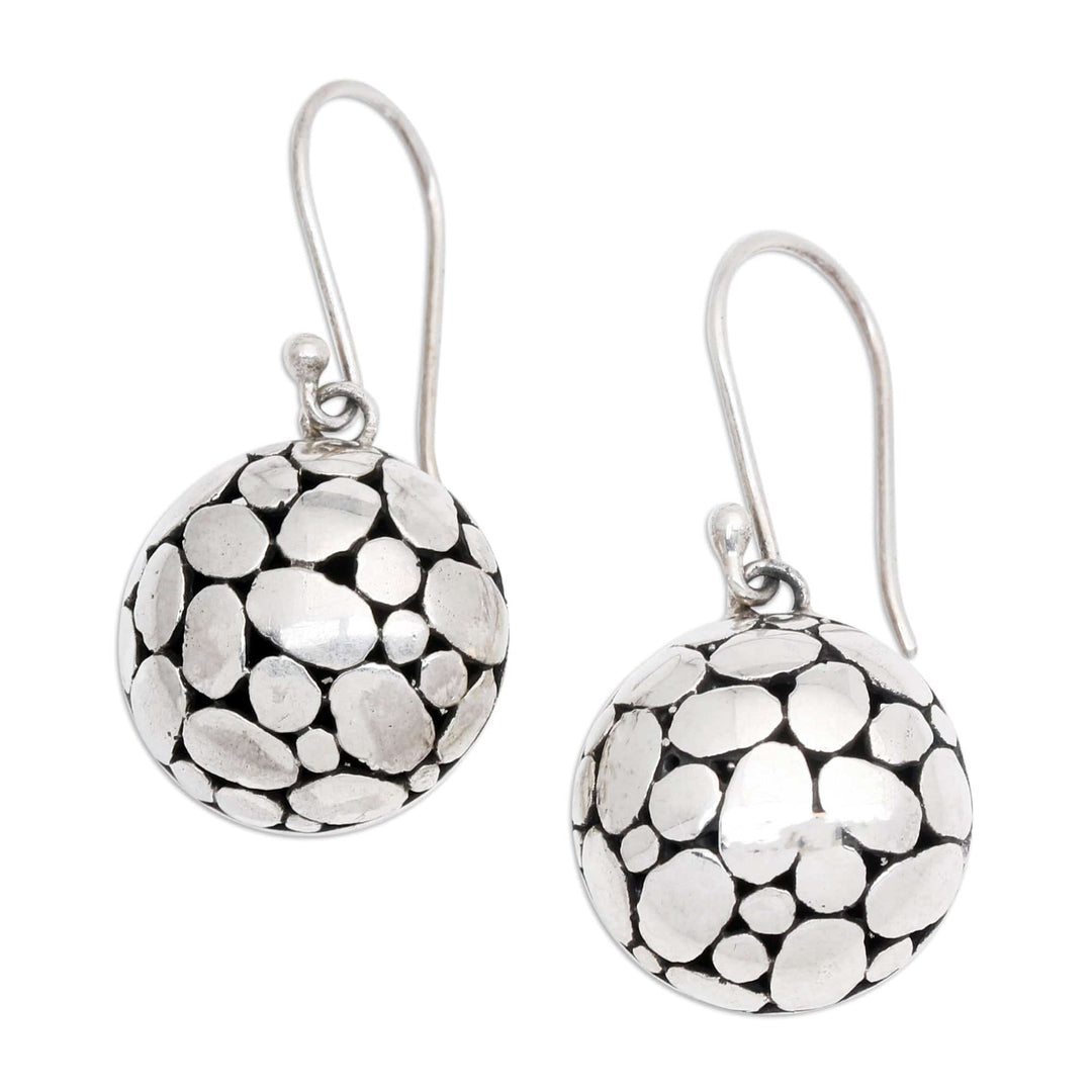 Bubble-Patterned Sterling Silver Dangle Earrings from Bali - Oval Dance