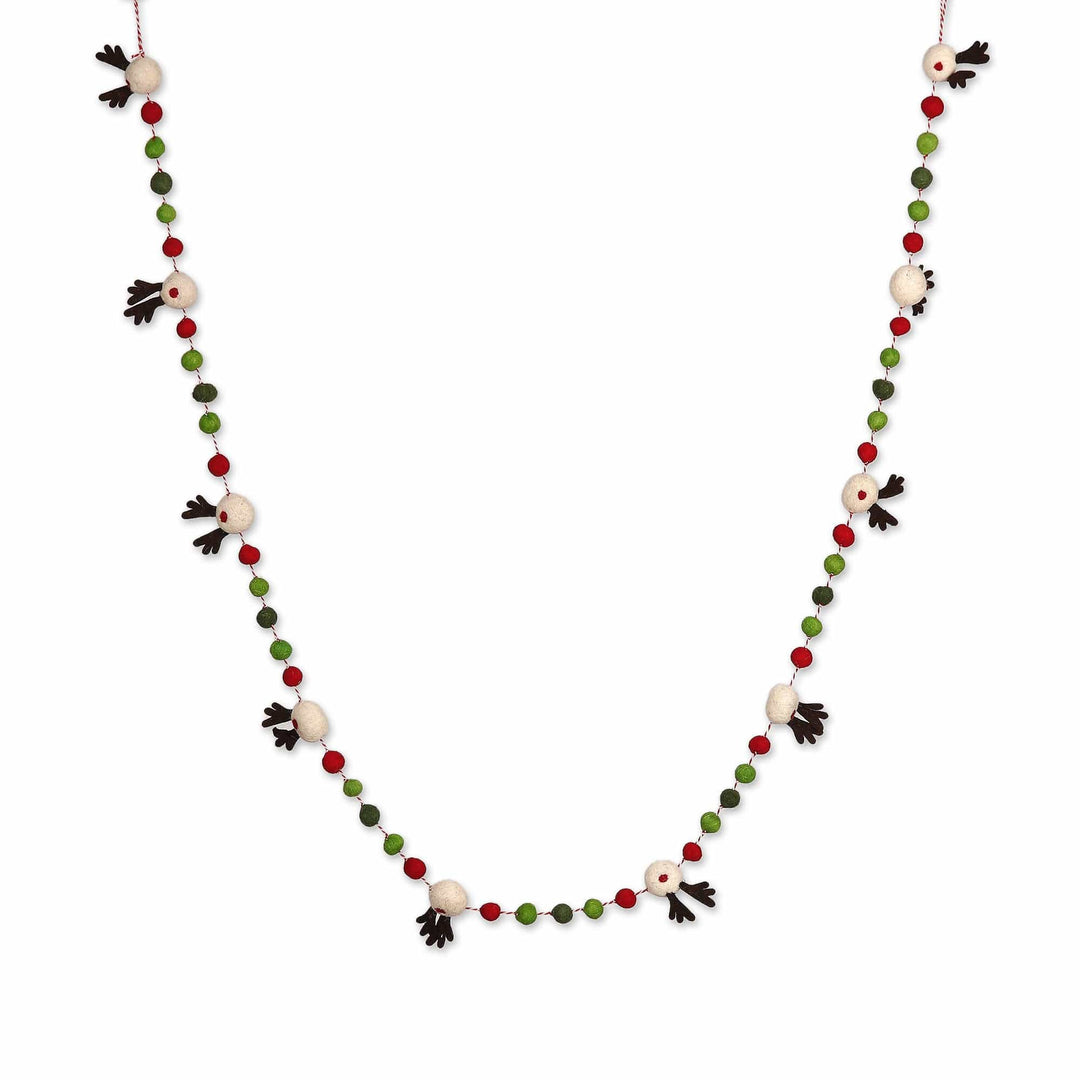 Christmas-Themed Leafy Wool Felt Reindeer Garland - Reindeer Parade