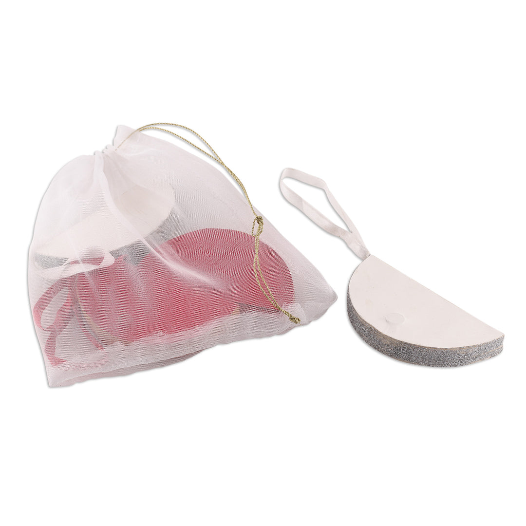 Set of 4 Red and Ivory Glittering Paper Christmas Ornaments - Merry Disco