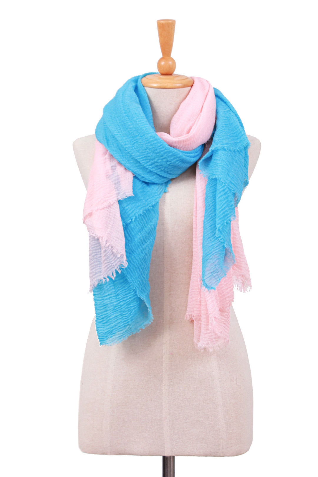 Set of 2 Woven Soft Petal Pink and Cerulean Cotton Scarves - Celestial Facets