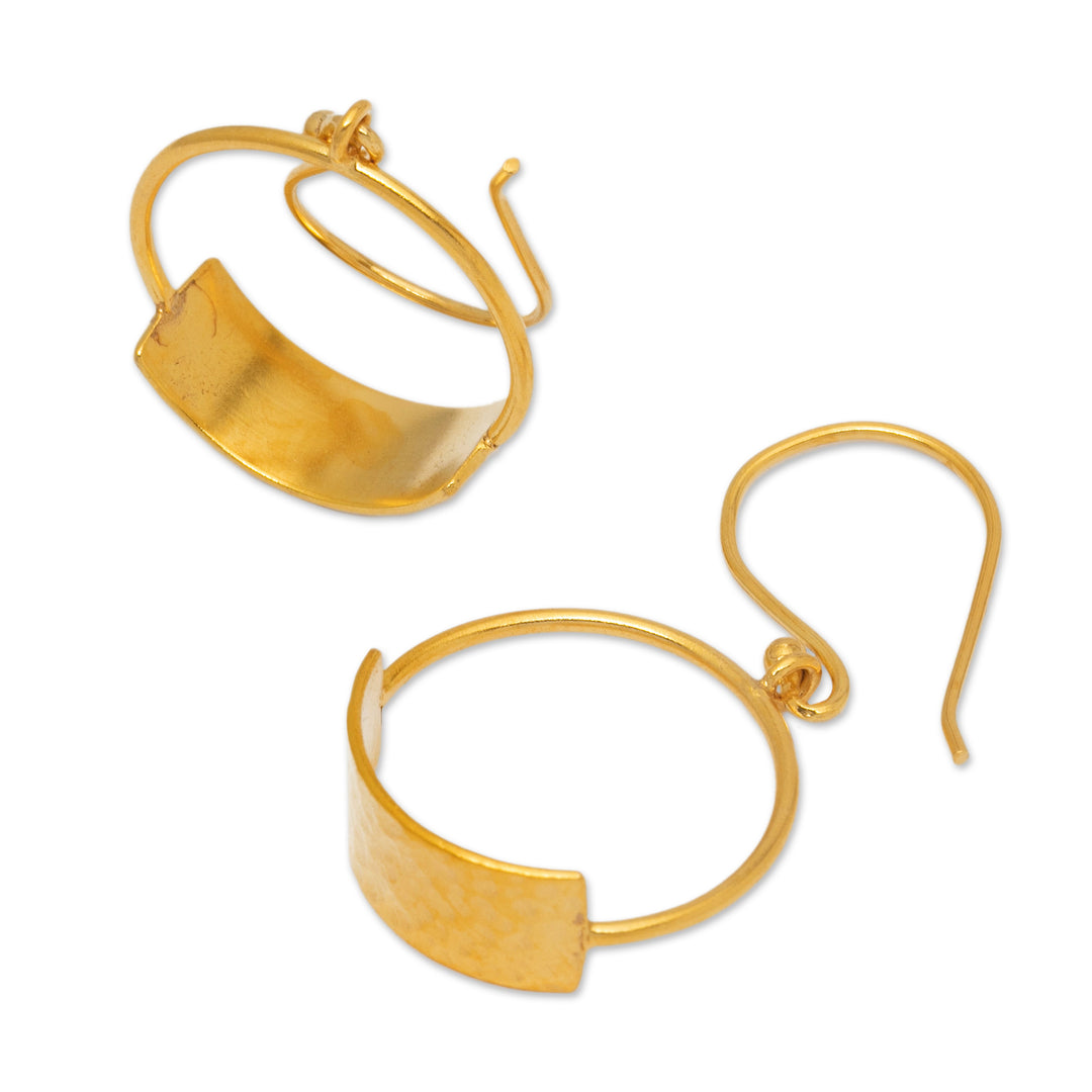 Minimalist 18k Gold-Plated Brass Dangle Earrings from Bali - Classic Hoop