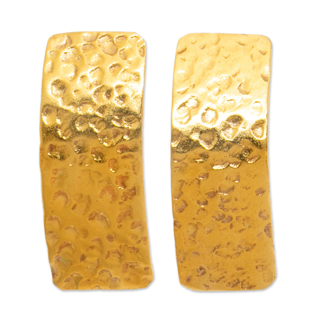 Modern 18k Gold-Plated Drop Earrings with Hammered Finish - Sublime Textures