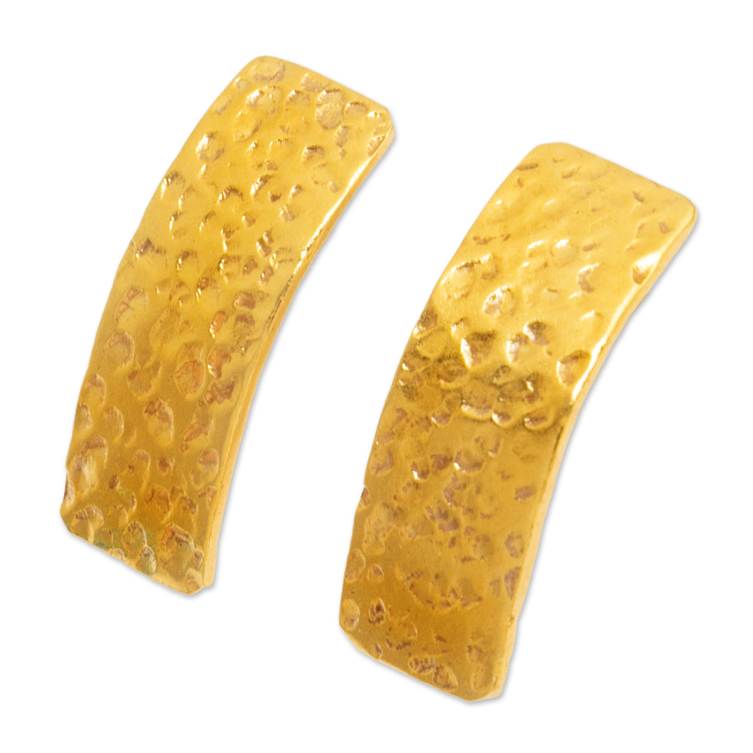 Modern 18k Gold-Plated Drop Earrings with Hammered Finish - Sublime Textures