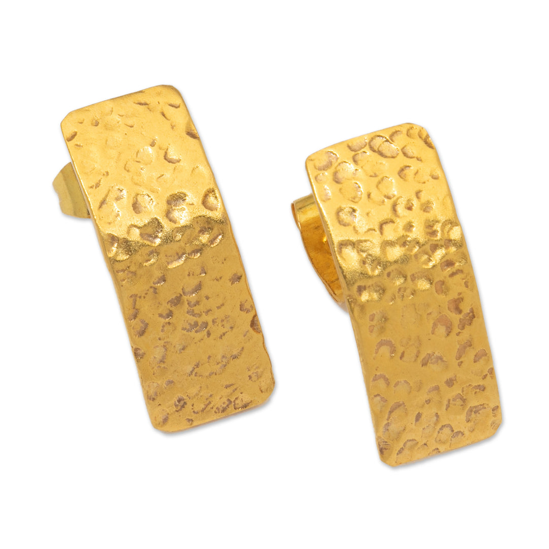 Modern 18k Gold-Plated Drop Earrings with Hammered Finish - Sublime Textures