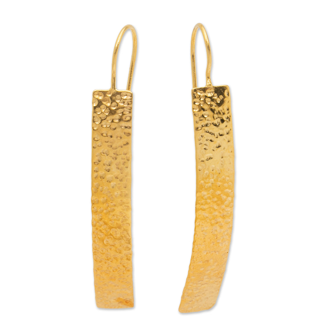 Modern Hammered 18k Gold-Plated Brass Bar Drop Earrings - Glorious Textures