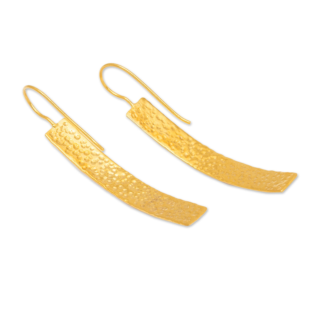Modern Hammered 18k Gold-Plated Brass Bar Drop Earrings - Glorious Textures