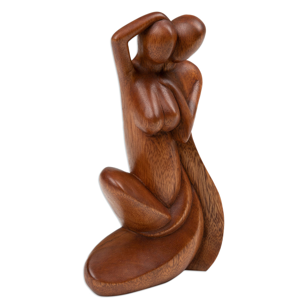 Semi-Abstract Hand-Carved Romantic Suar Wood Sculpture - Our Love Story