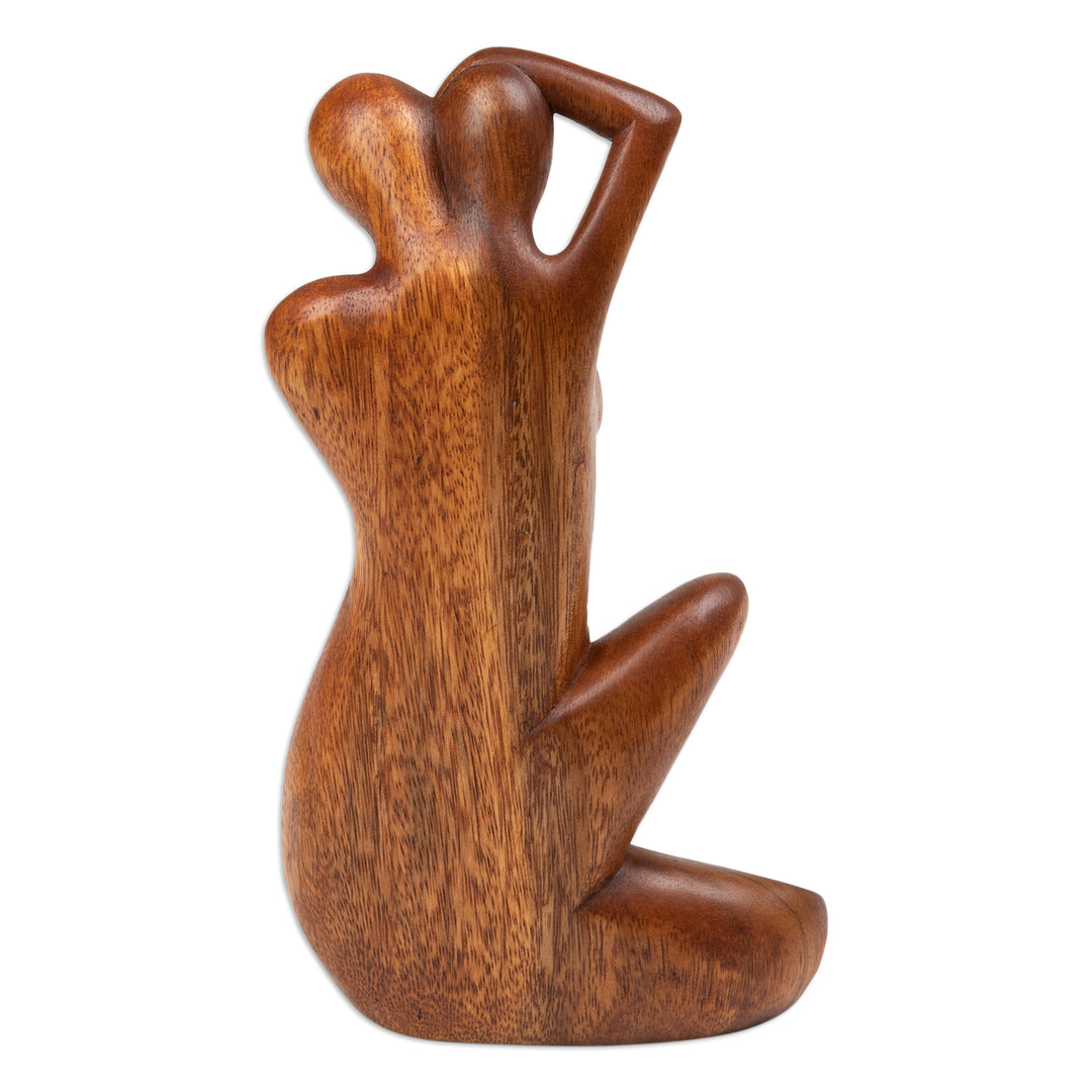 Semi-Abstract Hand-Carved Romantic Suar Wood Sculpture - Our Love Story